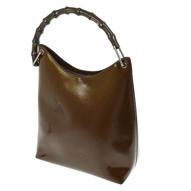Gucci Vintage Brown Speckled And Glossy Leather With Bamboo Handle Hobo Bag | AlmaBagz