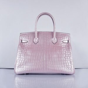 Hermes Birkin 35cm 6089 New Crocodile Vein Handbags Pink Silver | AlmaBagz
