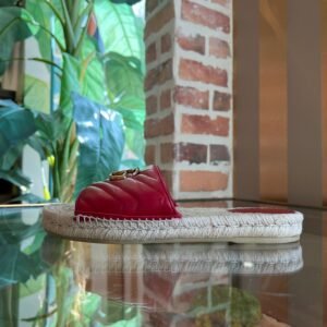 GUCCI Red Nappa Matelasse GG Marmont Espadrille Slides Sandals SZ39.5(9.5US) | AlmaBagz