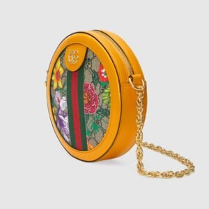 Gucci Ophidia GG Flora Mini Round Shoulder Bag Yellow | AlmaBagz