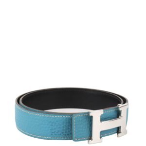 Hermes Bleu Jean/Noir Leather H Belt. | AlmaBagz