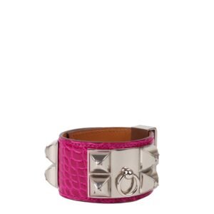 Hermes Collier De Chien Bracelet in Pink Alligator. | AlmaBagz