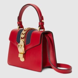 Gucci SyLouis Vuittonie Leather Mini Top Handle Hibiscus Red Bag | AlmaBagz