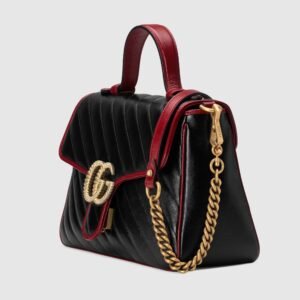 Gucci GG Marmont Small Top Handle Bag Black Cherise Matelassé | AlmaBagz