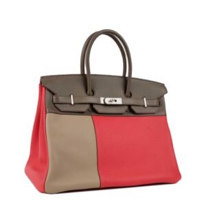 Hermes Limited Edition Tricolour Rose Jaipur, Argile and Etoupe Birkin 35. | AlmaBagz