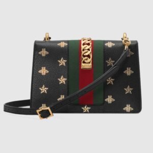 Gucci Sylvie Bee Star Small Shoulder Bag Black | AlmaBagz