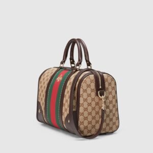 Gucci Boston Vintage Web Embroidered Bee Bag Dark Brown | AlmaBagz