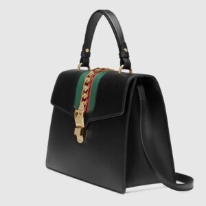 Gucci SyLouis Vuittonie Medium Top Handle Bag Black Leather | AlmaBagz