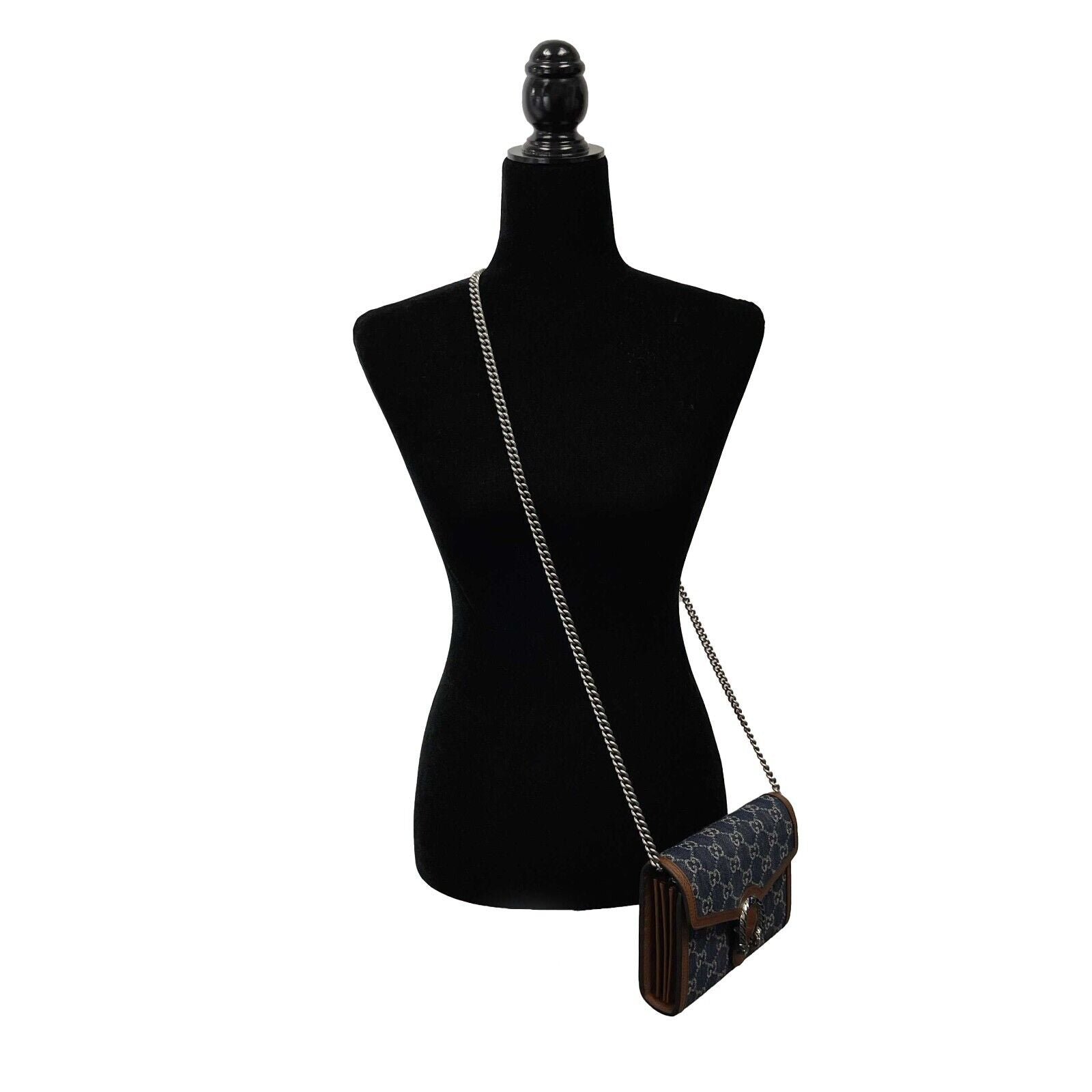 GUCCI - Dionysus GG Denim Shoulder Bag Collection - Blue Brown w/ Shoulder Chain | AlmaBagz
