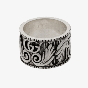 Gucci Double G Sterling Silver Leaf Motif Ring | AlmaBagz
