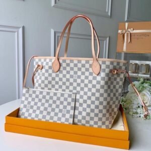 LOUIS VUITTON Neverfull GM - Women's Handbag (White/Grey Checkbox) | AlmaBagz