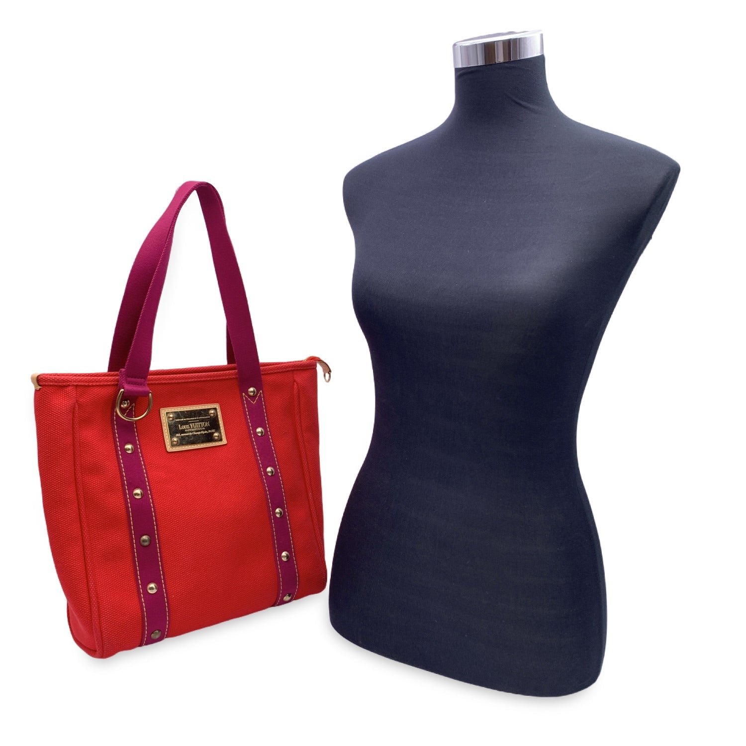 LOUIS VUITTON Red Magenta Cabas Mm Antigua Tote Bag M40034 Handbag | AlmaBagz
