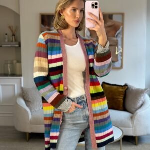 Gucci Multicoloured Cashmere Cardigan with Metallic Cuff & Collar Detail Size XL (UK 10-14) | AlmaBagz