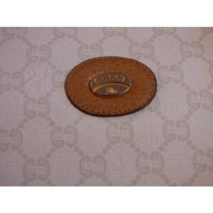 Gucci Vintage Camel Leather Large Khaki Plus Logo Print On Ivory Coated Canvas | AlmaBagz