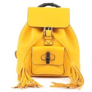 GUCCI Bamboo Back Pack With Fringe Leather Yellow 387149 | AlmaBagz