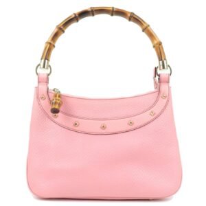 GUCCI Bamboo Leather Studs Shoulder Bag Hand Bag Pink 137378 | AlmaBagz