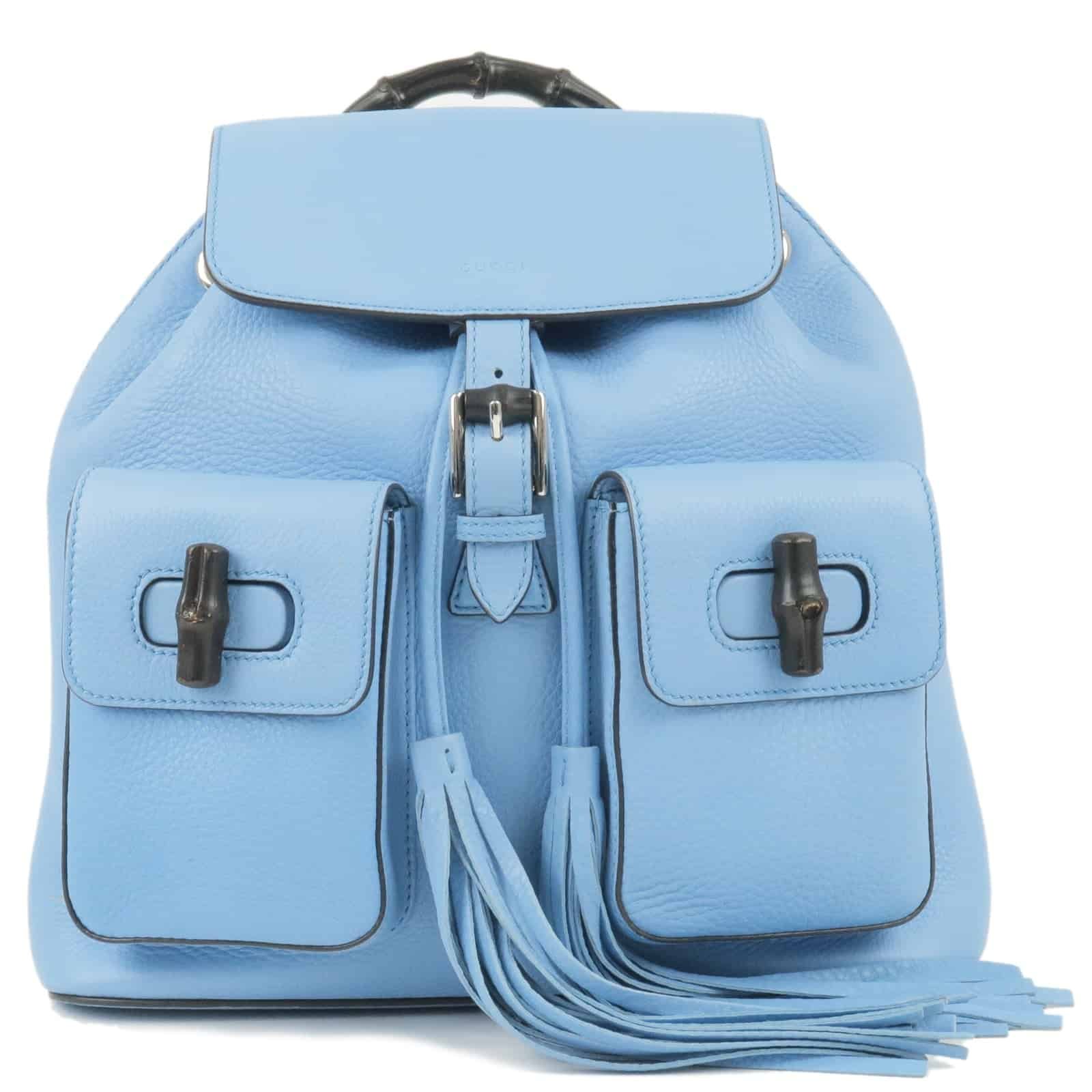 GUCCI Bamboo Leather Ruck Sack Back Pack Light Blue 370833 | AlmaBagz
