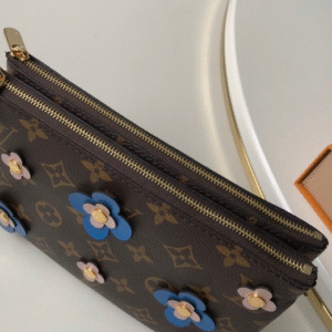Louis Vuitton Pochette Double Zip Monogram Canvas Blue Blooming Flowers | AlmaBagz