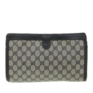 GUCCI Sherry Line GG Canvas Clutch Bag PVC Leather Navy Red 89  36432 | AlmaBagz