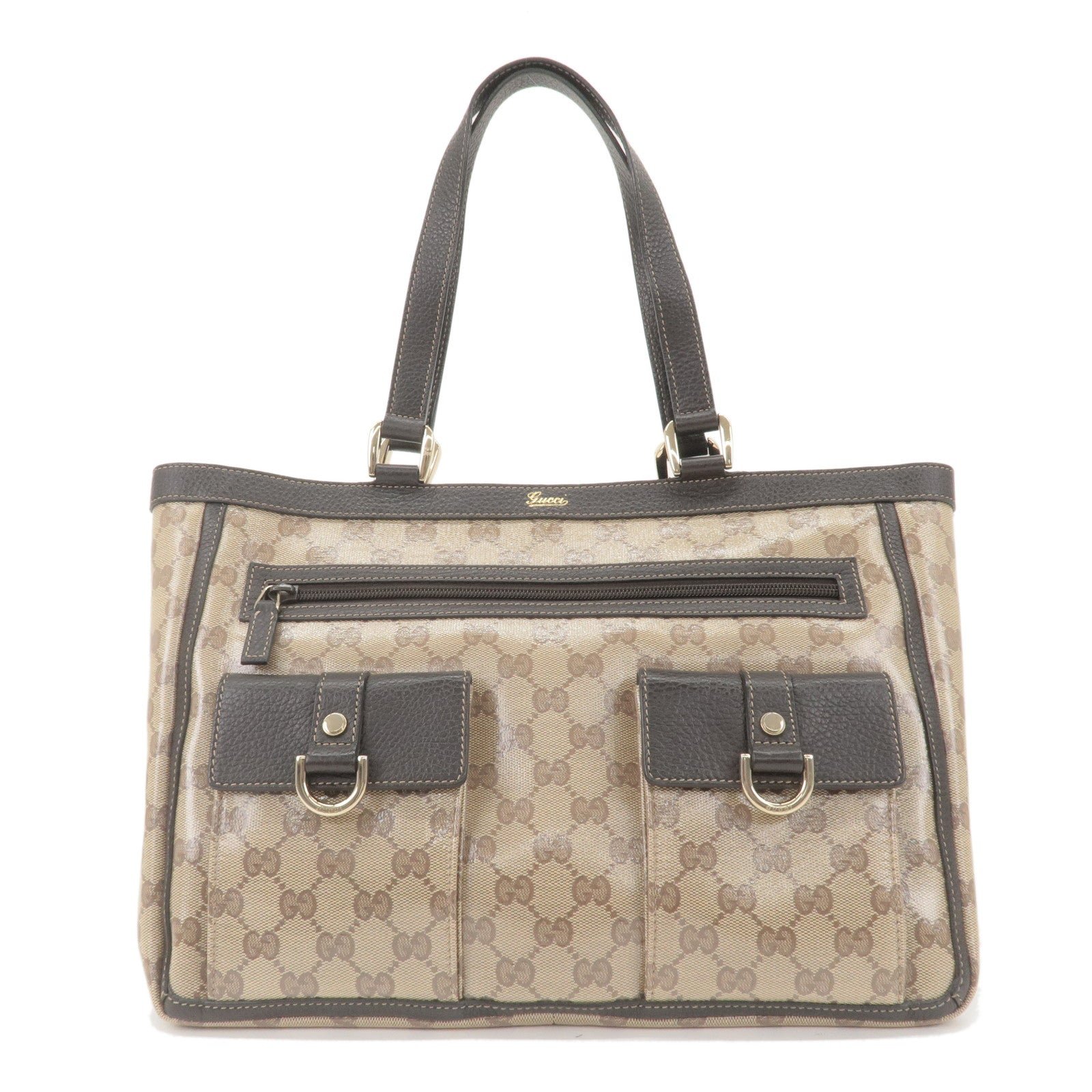 GUCCI Abbey GG Crystal Leather Tote Bag Beige Brown 268639 | AlmaBagz