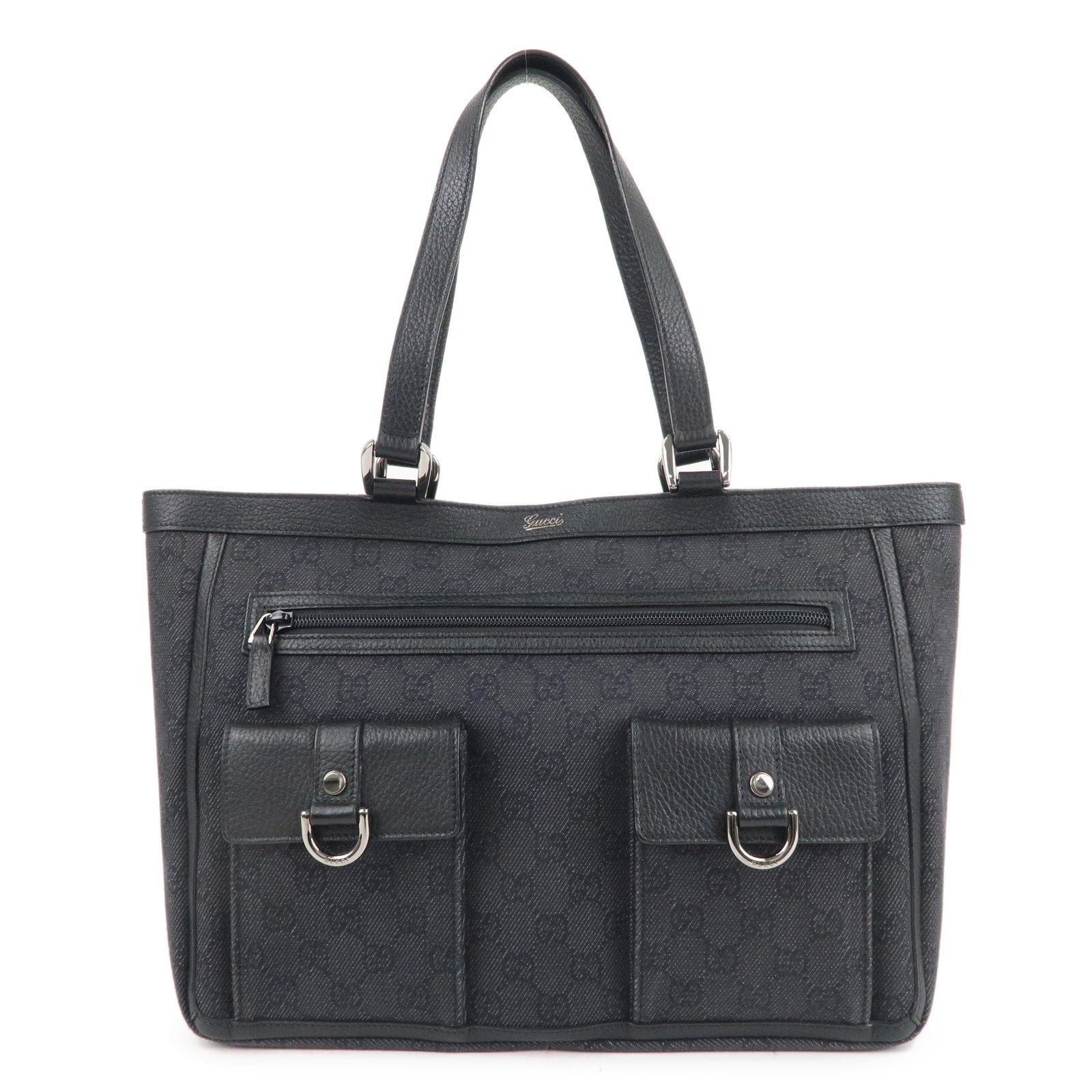 GUCCI Abbey GG Denim Leather Shoulder Bag Tote Bag Black 268639 | AlmaBagz