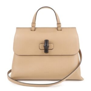 GUCCI Bamboo Daily Leather 2Way Bag Hand Bag Beige 392013 | AlmaBagz