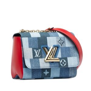 LOUIS VUITTON Damier Denim Patchwork Twist MM Crossbody Bag | AlmaBagz