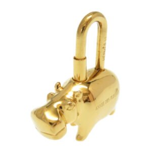 HERMES key ring metal gold ANNEE DES FLEUVES Hippopotamus Bag Charm Women Used | AlmaBagz