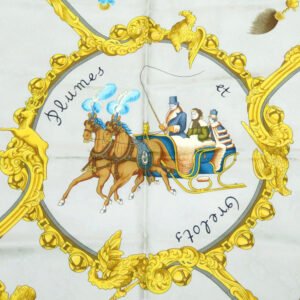 HERMES scarf silk beige Carre90 Plumes et Grelots Feathers and bells | AlmaBagz