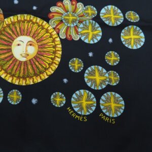 HERMES scarf silk black Carre90 LE ROY SOLEIL Sun King | AlmaBagz