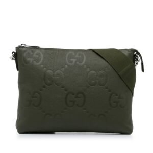 Gucci Messenger Bag Medium Green Jumbo GG Embossed | AlmaBagz