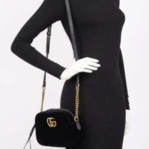 Gucci Womens Marmont Zip Black Velvet Small | AlmaBagz