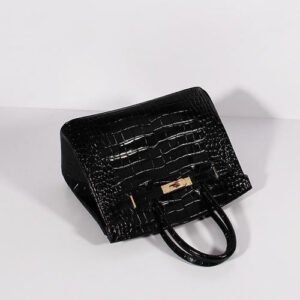 Hermes Birkin 30cm Crocodile Leather Bag With Strap Black Gold | AlmaBagz