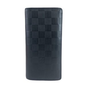 LOUIS VUITTON Long Wallet Purse ‚l63318 leather Black SilverMetal Long Wallet Purse Damier Anfini Portefeuille Braza mens Used | AlmaBagz