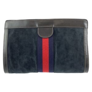GUCCI Clutch bag Suede, Leather Navy black Clutch bag business bag Old Gucci Sherry line mens Used | AlmaBagz