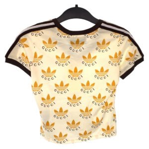 GUCCI Short sleeve T-shirt 693539 cotton Cream Orange Black Short-sleeved T-shirt, V-neck, short length adidasxGUCCI logo Women XS Used | AlmaBagz