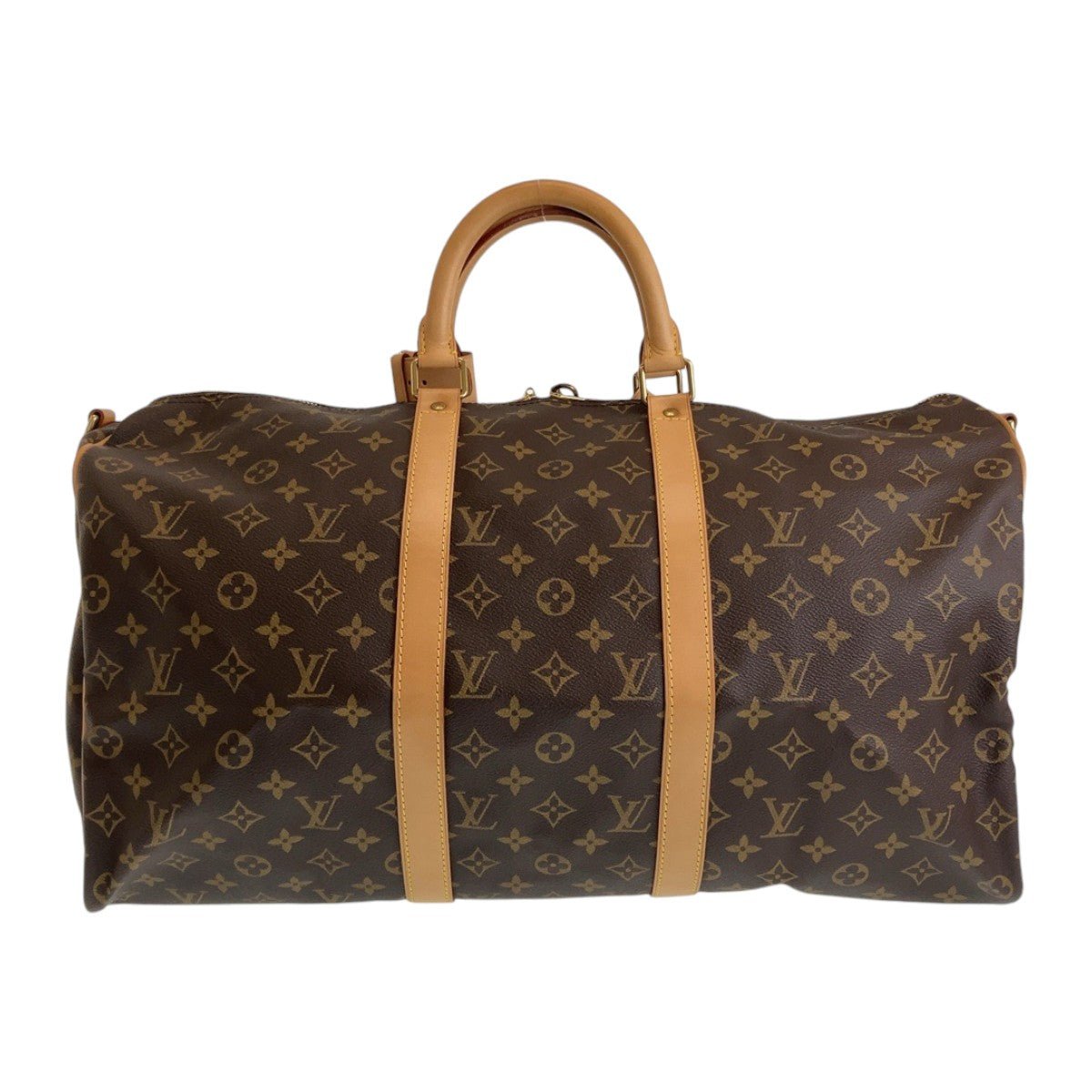 LOUIS VUITTON Boston Duffel bag M41416 PVC Brown Beige Gold Metal Monogram Keepall bandouliere50 | AlmaBagz