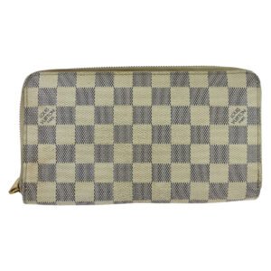 LOUIS VUITTON Long Wallet Purse N60012 PVC White Gray Gold Metal Long Wallet Purse Zip Around Zippy Wallet Damier Azur Zippy Organizer Women Used | AlmaBagz