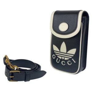 GUCCI Shoulder Bag leather Black White Gold Metal Shoulder Bag Phone Case Pochette adidas collaboration mens Used | AlmaBagz