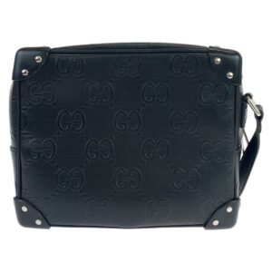 GUCCI Shoulder Bag 626363 leather Black Silver Metal Crossbody Shoulder Bag Soft Trunk GG emboss mens Used | AlmaBagz