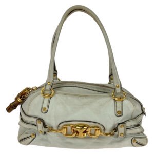GUCCI Handbag 159399 leather White GoldMetal Handbag Shoulder Bag Bamboo Horsebit Women Used | AlmaBagz