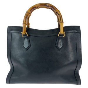 GUCCI Tote Bag 655658 leather Black GoldMetal Tote Bag Shoulder Bag Handbag 2way Bamboo Diana Women Used | AlmaBagz