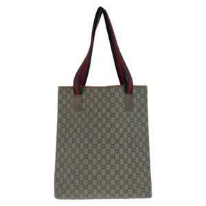 GUCCI Tote Bag GG Supreme canvas, leather Beige Gold Metal Tote Bag Shoulder Bag GG Plus Sherry Line GG Supreme Old Gucci Women Used | AlmaBagz