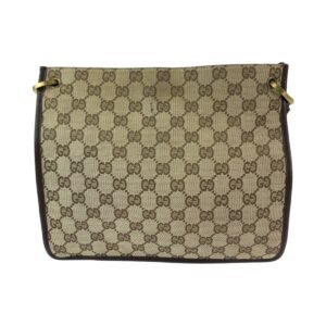 GUCCI Shoulder Bag 91762 GG canvas Beige Brown Gold Metal Shoulder Bag pochette Plate charm Women Used | AlmaBagz