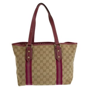 GUCCI Tote Bag 137396 GG canvas, leather Beige Pink Gold Metal Tote Bag Handbag Shoulder Bag Sherry GG pattern Women Used | AlmaBagz