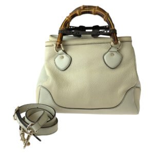 GUCCI Shoulder Bag 308360 leather Ivory Brown Gold Metal Shoulder Bag handbag Bamboo Women Used | AlmaBagz