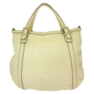 GUCCI Tote Bag 162336 leather White Beige Gold Metal Tote Bag Shoulder Bag Interlocking Newbrit Women Used | AlmaBagz
