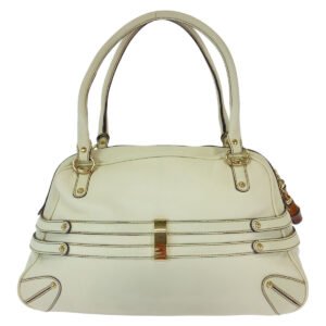 GUCCI Handbag 159398 leather White GoldMetal Handbag Shoulder Bag Bamboo Horsebit Women Used | AlmaBagz