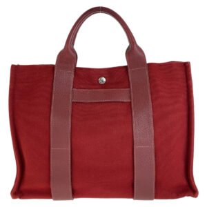 HERMES Tote Bag Canvas, Leather Wine Red Bordeaux SilverMetal Tote Bag Handbag A4 compatible Sac Arne MM Women Used | AlmaBagz