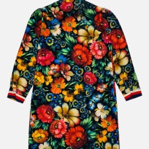 GUCCI Black Multicolor Floral Print Knee Length Dress | AlmaBagz